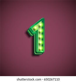 Green character from 'Broadway' lamp font, vector illustration