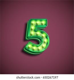 Green character from 'Broadway' lamp font, vector illustration