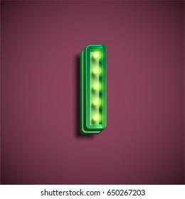 Green character from 'Broadway' lamp font, vector illustration