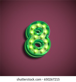 Green character from 'Broadway' lamp font, vector illustration