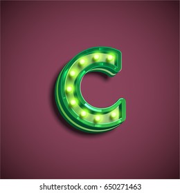 Green character from 'Broadway' lamp font, vector illustration