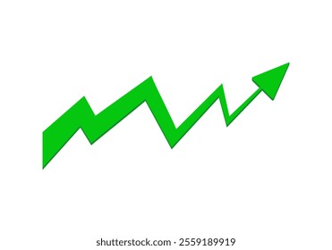 A green chart with an arrow that points up, showing growth or success in data.