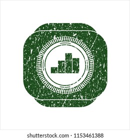 Green chart icon inside distress grunge stamp