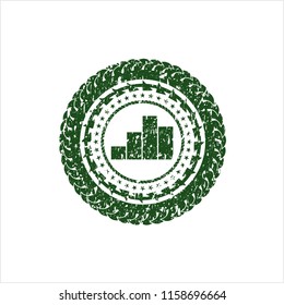 Green chart icon inside distress rubber grunge stamp