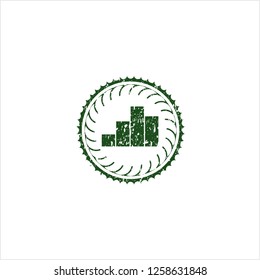 Green chart icon inside distress grunge stamp