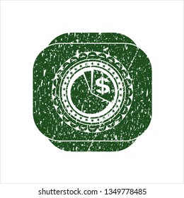 Green chart icon inside distress grunge style stamp