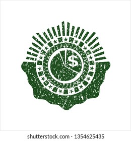 Green chart icon inside distress grunge style stamp