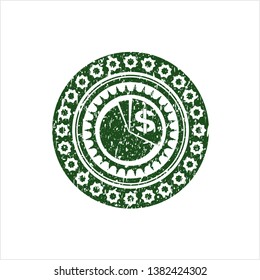 Green chart icon inside distress grunge stamp