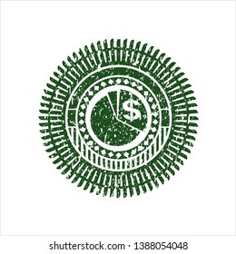 Green chart icon inside distress rubber grunge seal