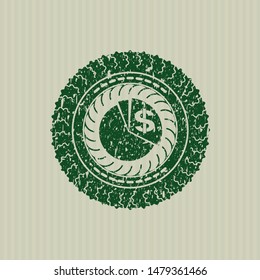 Green chart icon inside distress rubber grunge stamp