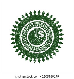 Green chart icon inside distress grunge style stamp. 