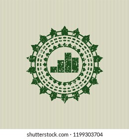 Green chart icon inside distressed rubber grunge stamp