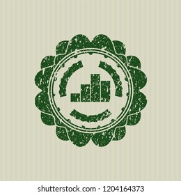 Green chart icon inside distressed rubber grunge texture stamp