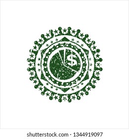 Green chart icon inside distressed rubber grunge texture seal