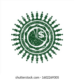 Green chart icon inside distressed rubber grunge seal