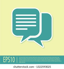 Green Chat icon isolated on yellow background. Speech bubbles symbol. Flat design. Vector Illustration