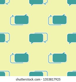Green Chat icon isolated seamless pattern on yellow background. Speech bubbles symbol. Flat design. Vector Illustration