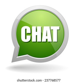 Green chat speech bubble with grey border on white background