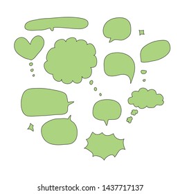 Green chat or speech bubble on white background. Hand draw doodle