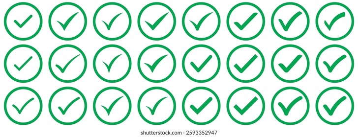 Green Check box icon with correct, accept checkmark icons tick box checked. Approve symbol. Check mark icon set, Check mark sign vector.  Green check mark box square frame.  verify icon.