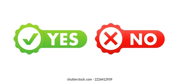 Green check and cross symbol icon element as a stamp, yes and no, graphic design, right tick symbol accepted and rejected. Vector illustration