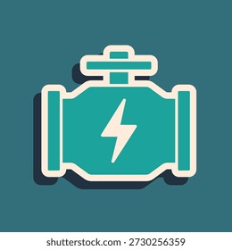 Icono verde del motor del cheque aislado en fondo verde. Estilo de sombra larga. Vector