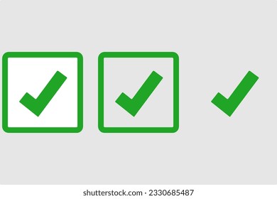 Green check icons set: A collection of icons featuring green checkmarks, symbolizing confirmation, success, and completion.