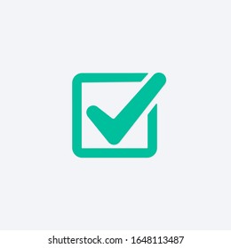 Icono de botón de lista de verificación verde. Marca de verificación en el signo de la caja. Símbolo de marca en color verde, ilustración vectorial 
