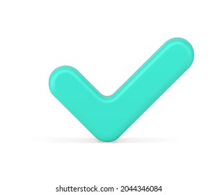 Green check mark 3d icon. Agreement symbol of user approval and trust. Positive online voting and successful testing. Quality rate and web authorization. Minimalistic isolated vector.