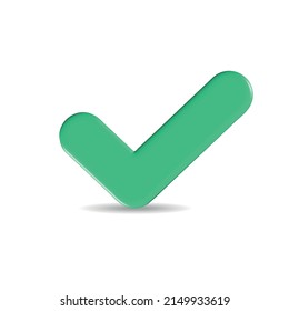 Icono de marca de verificación verde 3d. Símbolo de acuerdo de aprobación y confianza del usuario. Votación positiva en línea y pruebas exitosas. Tarifa de calidad y autorización web. Vector aislado minimalista.