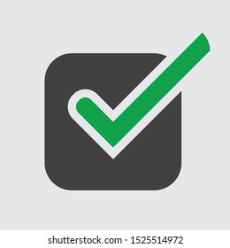 green check mark above the black box. check the isolated right symbol on a white background. vector illustration
