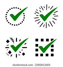 Green check mark with black decoration on a white background