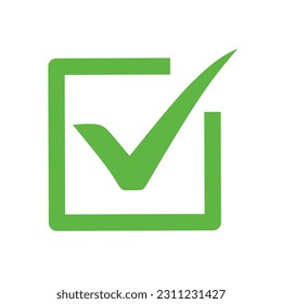 Green check mark box icon. Isolated on white background.