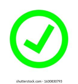 green check mark in green circle logo isolated on white background. vector illustration