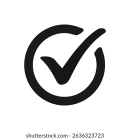 Green Check Mark in Circle - Validation, Approval or Confirmation Symbol. vector illustration 