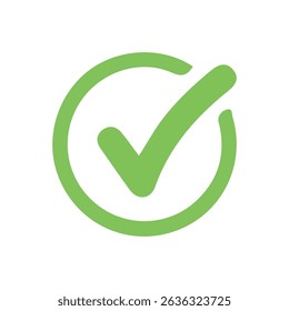 Marca de Seleção Verde em Círculo - Validação, Aprovação ou Símbolo de Confirmação. ilustração vetorial 