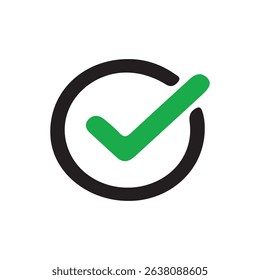 Green Check Mark in Circular Icon – Tick Approval Symbol Isolated on White Background. vector illustration eps 10