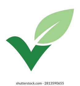 A green check mark combined with a leaf shape, symbolizing eco friendly, organic, sustainable, and natural choices. Ideal for green marketing and environmental icons.