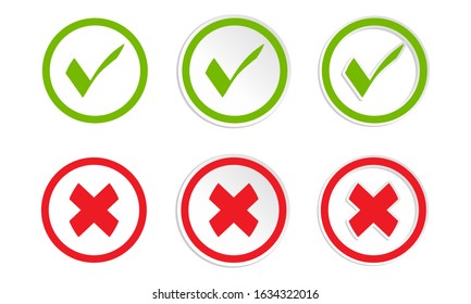 green check mark and cross mark icon collection