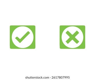 Green Check Mark and Cross Icon, Vector Fully Editable illustrator EPS File.