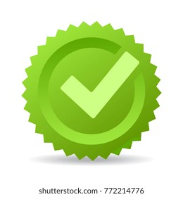 Green check mark emblem vector illustration isolated on white background