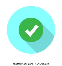 Green check mark flat icon. Green tick symbol.Vector illustration in a simple style with a falling shadow. 10 eps.