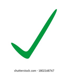 marca de verificación verde dibujada a mano aislada en fondo blanco. ilustración vectorial
