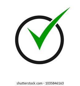 Green check mark icon in a black circle. Check list button icon
