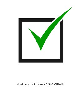 Green check mark icon in a black box. Check list button icon