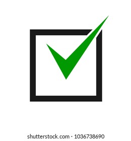 Green check mark icon in a black box. Check list button icon