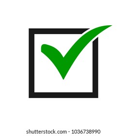 Green check mark icon in a black box. Check list button icon