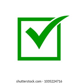 Green check mark icon in a box. Check list button icon