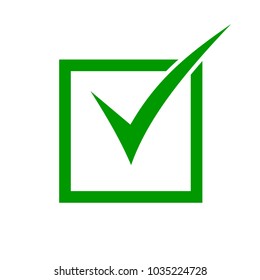 Green check mark icon in a box. Check list button icon