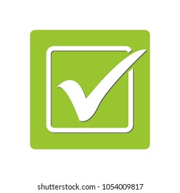Green check mark icon in a box. Tick symbol in green color, vector illustration.